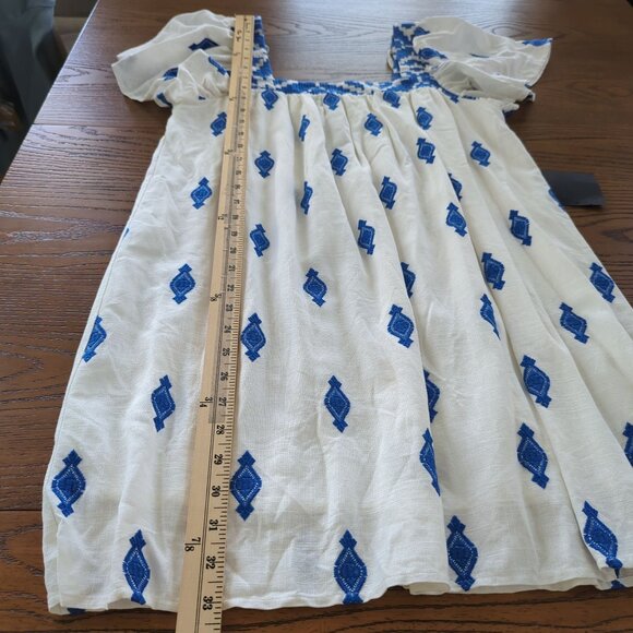 Lulus Mykonos Moment white blue Embroidered linen shift mini dress‎ size M - Picture 14 of 16